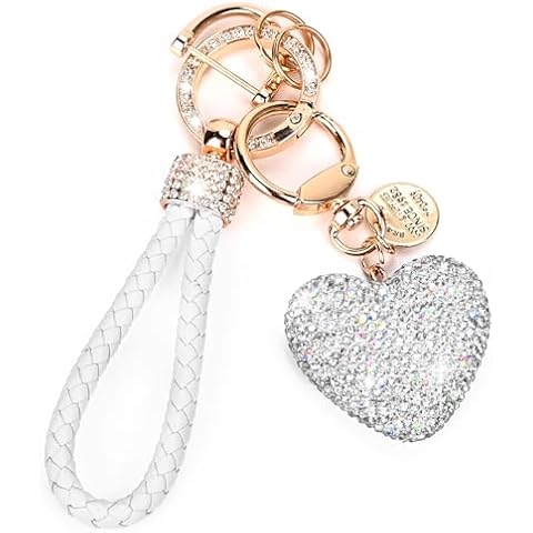 Car Keychain for Women with Rhinestone Heart Shape Bling Girl Cute Keychain for Christmas,Personalized Gift (A-White) Cover