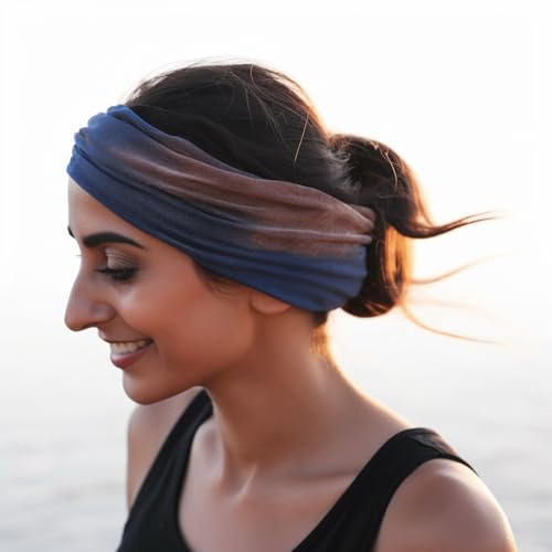 Image of XFYT Stylish Tie-Dye Sports Chic Hair Bands | Gorgeous Dark Elegant Premium Head Band for Women Girls Yoga Workout Fitness Gym (Indigo Earth)