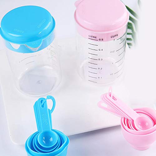 Conjunto de colheres e copos medidores de 500 ml para cozinhar e assar na cozinha - azul claro