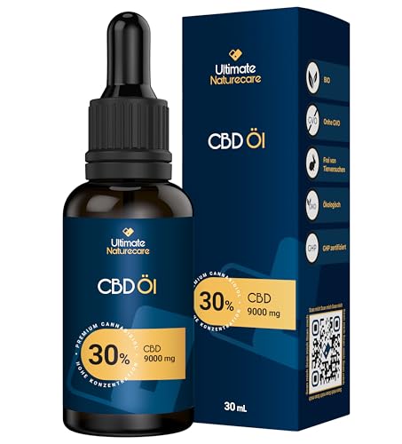 ULTIMATE NATURECARE ® CBD OIL - Aceite de Extracto Puro al 30% | 30 ml | Aceite CBD con 9000 mg | Producto Premium con Semillas de Cáñamo | MCT Orgánico de Coco| 100% Orgánico.