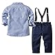 FAIRYRAIN 2-Teiliges Kleinkind Jungen Babyanzug Gentleman Kinder Langarm Hemd + Hose mit Träger Anzug Kleidung Set, Blau, EU:86/92