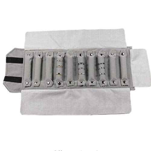 Portable Velours Bague Bijoux Rouleau Up Sac Souple Étui Roulante Anneaux Rangement Sacs Organiseur Pliable Transport pour Identité, Affichage Emballage Anneaux Sacs Transport Étuis -35x16cm - Gris Cover