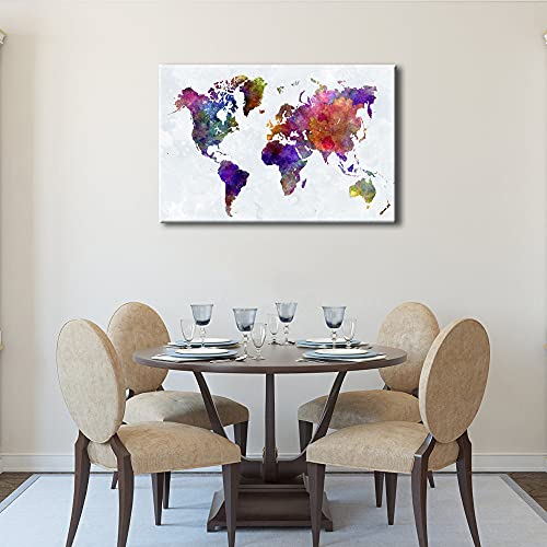 Wieco Art Colorful Vintage World Map Canvas Prints Wall Art Old Pictures Paintings For Living Room Bedroom Home Decorations Large Modern Stretched And Framed Grace Abstract Landscape Giclee Artwork #TOP3