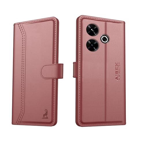Image of AIBEX Compatible for Poco M6 Plus 5G / Redmi 13 5G Flip Cover Leather Finish with Magnatic Closure | Inside TPU with Card Pockets | Wallet Stand | Complete Protection Flip Case -Brown
