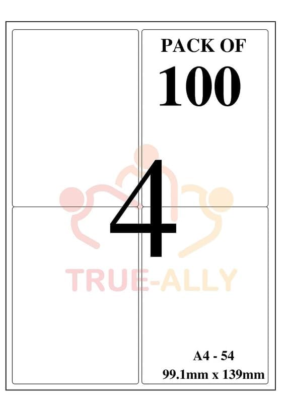 Image of True-Ally Easy Ship Sticky Paper a4 Size Pack of 800 Labels (200Sheets) Print Order Shipping Address Pre-Cut Labels Invoices Stickers (4 Labels in 1 Sheet) (A4ST4-200 Sheets)