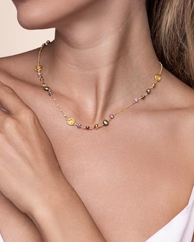 Gold Light Yellow Green Brown Beaded Natural Stone Healing Statement Necklace Choker for Women by SNGIA, Colorful Bead Quartz Trendy Birthstone Jasper Gemstone Bohemian Preppy Retro Bold Handmade Exaggerated Jewelry Gifts, Vintage Unique Cute Baroque Crystal Pearl Opal necklace Summer Beach Fashion Nickle Free Rhinestone Accessories4