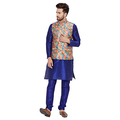 Image of SOJANYA (Since 1958, Men's Silk Blend Grey Kurta Pyjama & Silk Blend Jacket Combo
