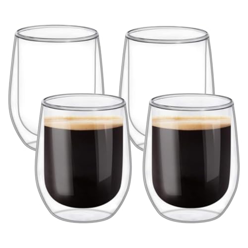 ComSaf 300ML Double Walled Glass Mug Set of 4, Thermal Insulation, Mug for Hot/Cold Drinks, Tumbler for Tea Cappuccino Latte Hot Chocolate, Housewarming Gifts