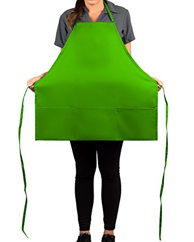 Kng 3 Pocket Adjustable Bib Apron, 27 Inch, Lime Green, Pack Of 60 #TOP5