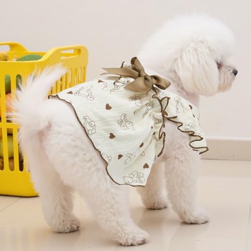 Image of CuteBone Cotton Dog Dress Bear with Leash Ring & Sleeve Ruffles, Soft & Breathable, Stylish Pet Clothes Outfit for Small Dogs, Comfortable & Easy to Wear CFX02XS
