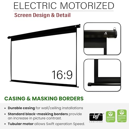 Image of Akia Screens 150 inch Motorized Projector Screen, 16:9 Electric Remote Controlled Retractable Drop Down Projection Screen, Ceiling or Wall Mount, 8K 4K HD Ready, Black Housing, AK-MOTORIZE150H2.