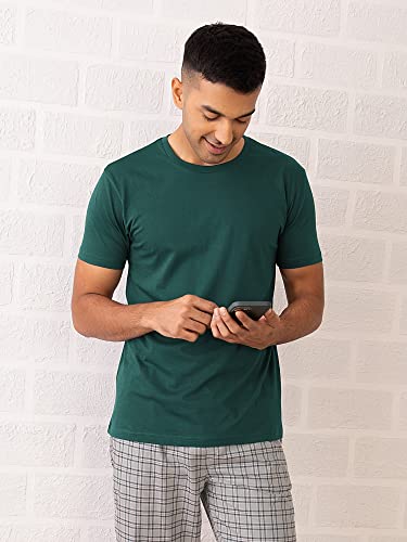 Image of XYXX Men's Supima Cotton Iconique T-Shirt - 4X Softer Than Cotton, Loungewear for Men with Superior Colour Retention. (M; Forest Green)