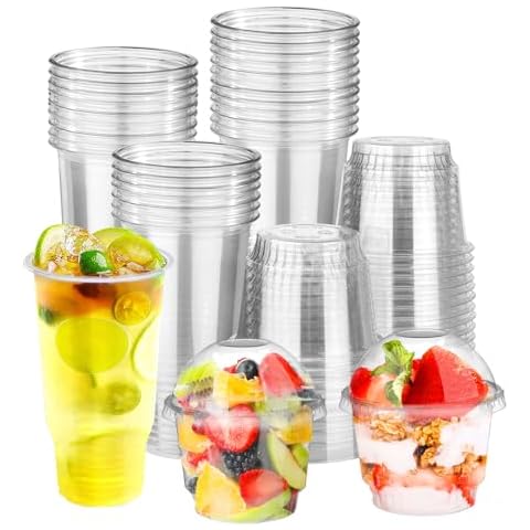 BALDCC 32 oz 30 Pcs Crystal Clear Plastic Cups, 8 oz 50 Set Clear Plastic Cups with Dome Lids (No Hole) for Cold Drinks, Fruit, Ice Cream, Cupcake,Yogurt Cover
