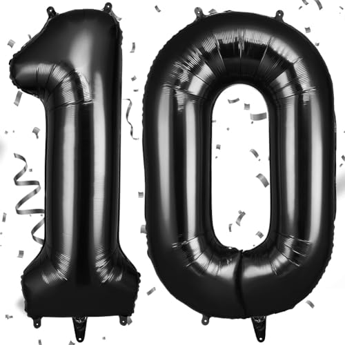 OFFCUP Balão número 10, preto de 40' (101 cm), balões grandes Foil, balão gigante de Neifo, inflar com hélio ou ar, decoração para menino e menina adultos casamento aniversário festas