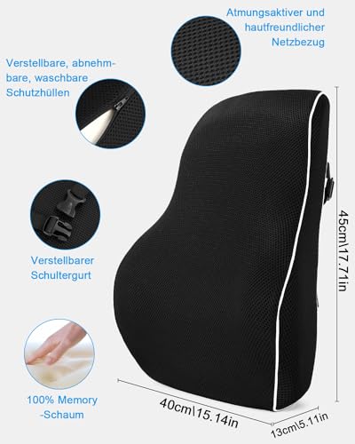 FAOKZE Ergonomisches RückenKissen aus Memory Foam, Memory Foam Rückenkissen für Bürostuhl & Sofa, Rückenkissen Stuhl mit Antistatischem, hautfreundlichem Bezug und für eine Bequeme Sitzhaltung