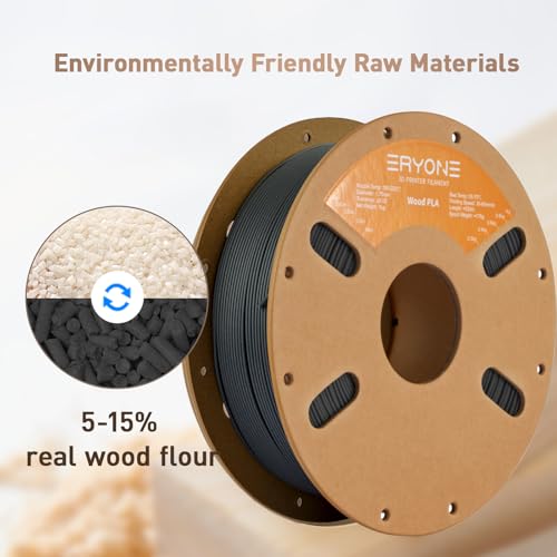 Image of ERYONE Wood PLA Filament 3D Printer PLA Filament 1.75mm + /- 0.03mm, PLA Filament 1KG Cardboard Spool(2.2LBS), Charcoal Grey Wood