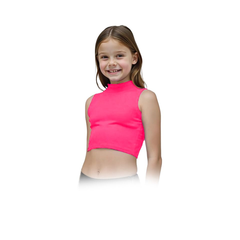 Image of Gum & Berries Girls Turtle Neck Crop Sleeveless Vest Tank Top Lightweight Disco Dance,