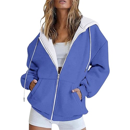 Sweat à capuche pour femme couleur unie veste zippée minimaliste et moderne avec grandes poches