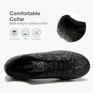 LEOCI Soccer Cleats for Women's and Men's Outdoor Unisex Football Shoes Firm Rugby Boots Black-Grey