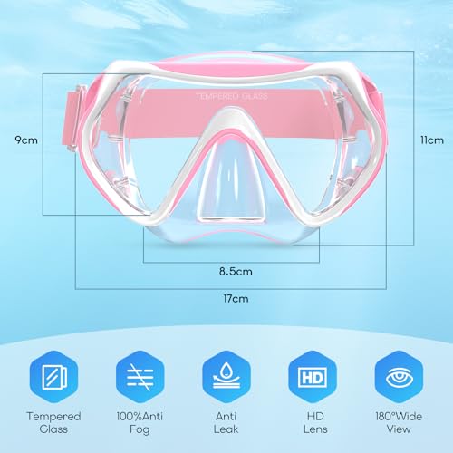 Findway Taucherbrille Erwachsene mit Stoffband, Schnorchelmaske für Herren Damen mit Nasenabdeckung Schwimmbrille Anti-Fog, Tauchmaske mit 180°Panorama HD Tempered Glas Anti Nebel Anti-Leck