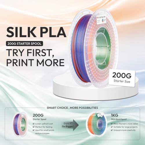 Image of AMOLEN Silk PLA 3D Printer Filament, Tri Color Blue Green Orange PLA 1.75mm, Shiny Multi Color Change Filament 3D Printing PLA Filament for Most FDM 3D Printer, 200g