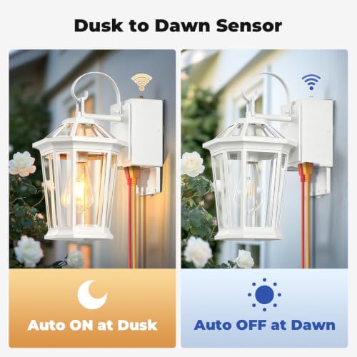 Image of Gleamz Outdoor Wall Light with GFCI Outlet, Dusk to Dawn, White, 1-Pack