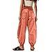 Shusuen Womens Barrel Pants Drawstring Wide Leg Sweatpants Baggy Summer Lounge Pants Casual Beach Trousers（4-Watermelon Red,XX-Large）