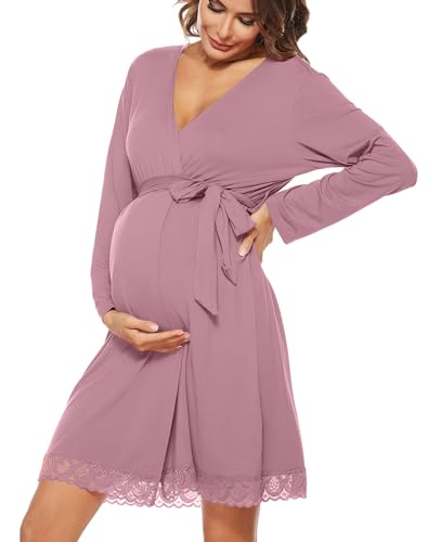 SWOMOG Women's Maternity Nursing Robe Pregnancy Breastfeeding Bathrobes 3 in 1 Labor Delivery Nightgowns