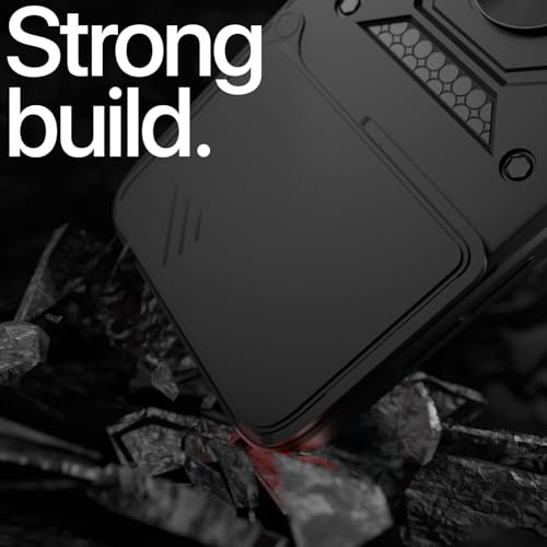 Image of Pikkme Back Cover for Oppo A5 Pro 5G | 360 Protection Case | Sliding Camera Shield Cover & Ring Holder Stand D10 Tough Armor Bumper Case (Black)