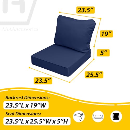 Image of AAAAAcessories Outdoor Seat Cushions for Chairs, Fade-Resistant, Waterproof Patio Furniture Replacement Cushions, 23.5 inch x 25.5 inch x 5 inch + 23.5 inch x 19 inch, Navy Blue