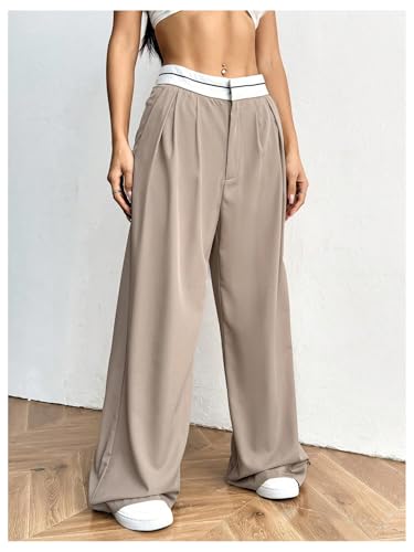 Floerns Women's Summer High Waist Suit Pants Pleated Wide Leg Business Casual Trousers4