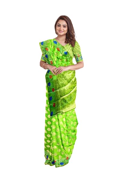 SeekingonMUSKAN CREATION. Women's Cotton 5.5 Meter Saree with Unstitched Blouse Piece 0.80 (Green)