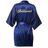 Shining She Bridesmaid Satin Dressing Gown Navy Blue, Bridesmaid Robe Women Bridesmaid Morning Robes V-Neck Pyjamas for Bridal Wedding Party