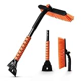 EcoNour 27' 3 in 1 Snow Brush with Ice Scrapers for Car Windshield & Window - 360° Aluminum Snow Cleaner for Car with Foam Grip, Car Snow Removal Tools, Winter Accessories