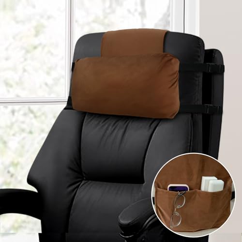 Warmcuddly Adjustable Head Recliner Pillow,Non-Slip Velvet Cushion for Neck Support and Pain Relief - Ideal for Travel, Home, Recliner, and Sofa (Brown)