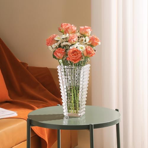 MCMCNCUIU Crystal Vase, Large Crystal Vases for Flowers, Clear Large Flower Vase, Modern Glass Vases for Living Room, Bedroom, Kitchen, Dining Table, Mantle, Wedding, 9 Inches