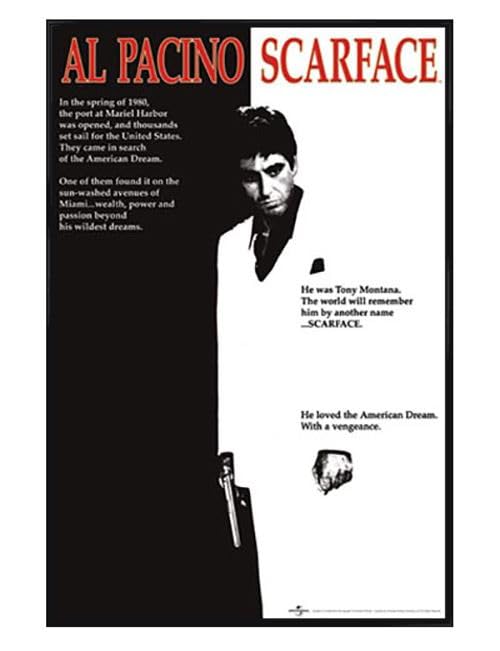 Affiche encadrée Scarface noir brillant 30x40cm pour décoration murale