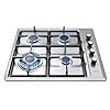 Piano Cottura a Gas 4 Fuochi, Acciaio Inox, 60 cm, Bruciatore Triplo Corona 7.8 kW, Accensione Elettronica Pulsante, Sicurezza Termocoppia, Alimentazione Metano/GPL