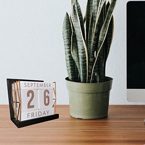 Wooden Rustic Perpetual Calendar Rose Gold Stylish Eternal Desk Calendar Lift n Flip Block Design,Week Days Months Daily Calendar, Perfect for Home or Office