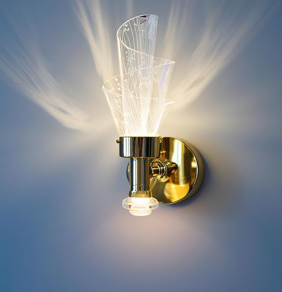 Image of Modern Luxury Wall Lamp with Designer Glass Shade | Gold Finish Wall Light for Living Room, Bedroom & Hall | Warm LED Glow | Premium Metal & Glass Build