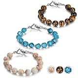 JF JEWELRY 3 Pcs Interchangeable Medical Alert ID Replacement Bracelet for Men and Women Natural Stone Crystal Turquoise Black Agate White Turquoise Beaded Chain Medical Alert B004 SET