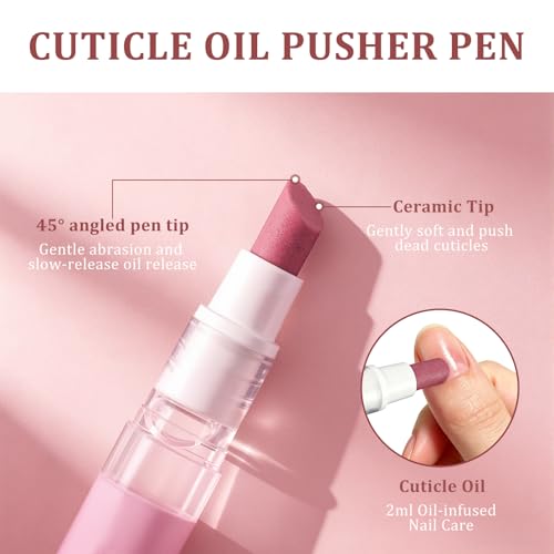 C12rtive 2PCS 2-in-1 Cuticle Oil Pusher Pen,2ml Precision Twist Release Nail Oil with Buffing Tip for Dead Skin & Cuticle Care, Cuticle Moisturizer Nail Strengthener for Dry Cracked Cuticles