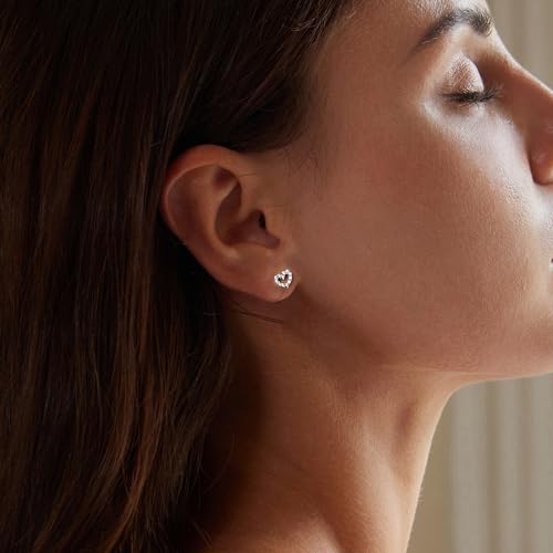 Kokoma 18G Love Heart Sterling Silver Earrings Hypoallergenic for Women Girls Cubic Zirconia Cartilage Tragus Piercing Earrings Post Screw Back Small Ear Jewelry3