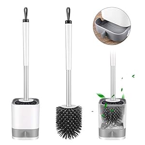 OPAMOO WC Bürste Silikon Toilettenbürste Klobürste mit Halter Wandmontage & Stehen Langer Stiel klobürste mit Abnehmbar Wasserspeicherschublade und Schnell Trocknendem Haltersatz für Badezimmer