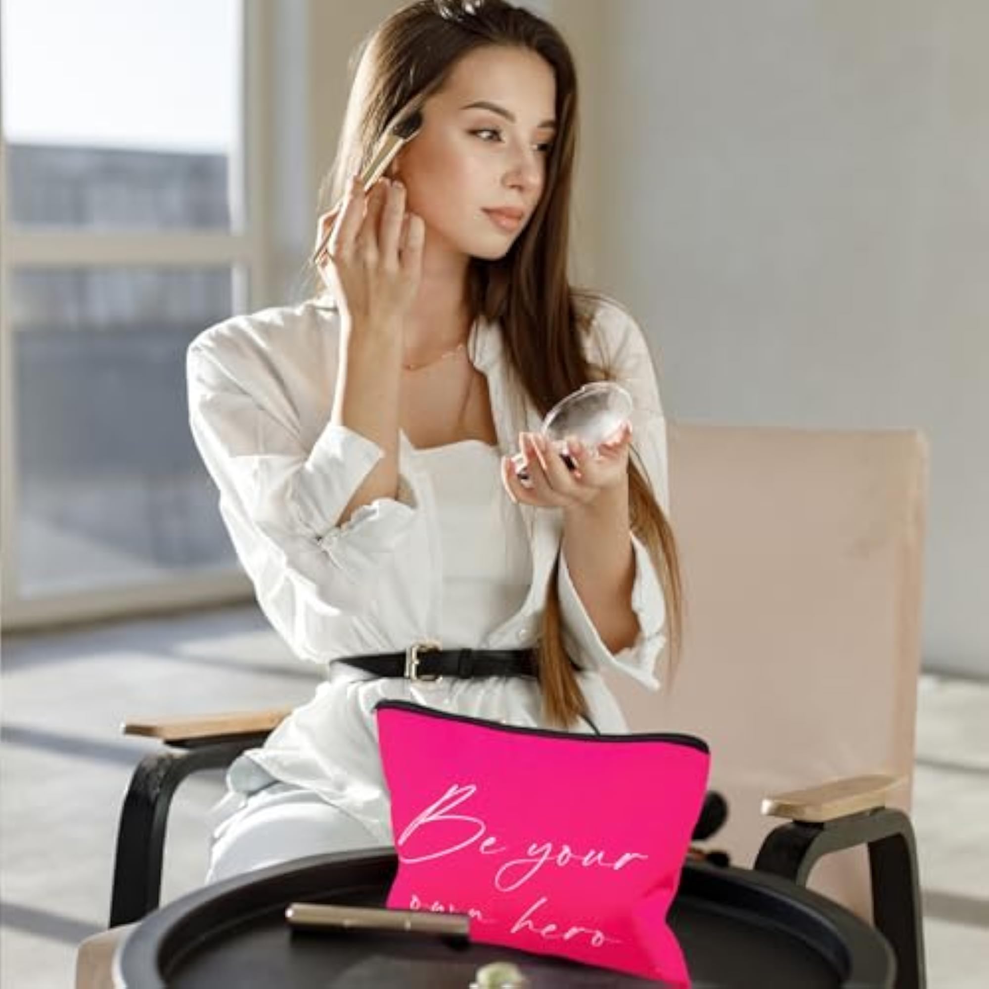 12 PCS Pink Inspirational Canvas Makeup Bags, Bulk Set