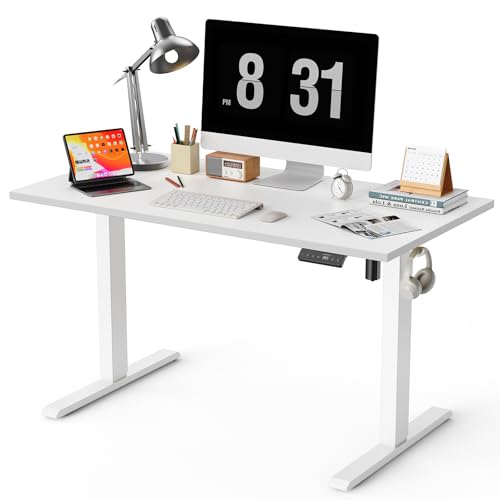 WALKINGDESK Ganze Tischplatte Höhenverstellbarer Schreibtisch, Elektrisch 120 x 60 cm Computertisch, Steh-Sitz Tisch mit Einteiliger Tischplatte, Standing Desk mit 4 Memory Funktion, Weiß