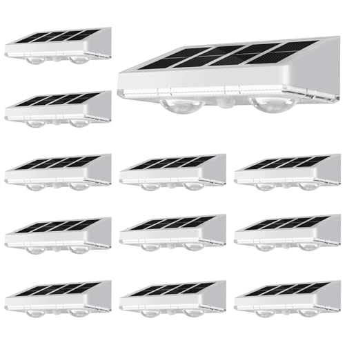 NIORSUN Solar Fence Lights,12 Pack Solars Deck Light,Warm White Color,Outdoor Bulb Waterproof Led IP65,Power Patio Lamp with Lenses for Outside/Backyard/Railing/Yard（White）