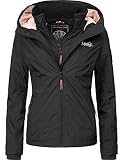 MARIKOO Damen Übergangsjacke Outdoorjacke mit Kapuze Erdbeere Schwarz Gr. M