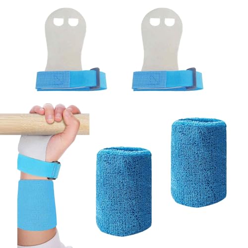 Klyeola 1Set L Size Gymnastics Hand Grips with Wristbands, Palm Protection and Wrist Support, Gymnastic Bar Grips for Boys Girls Youth Training Pull Up Workout Exercise Accessories (Blue)