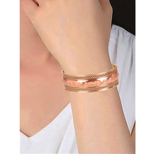 Image of Touchstone copper bracelets | gift for men women |adjustable 100% pure solid real magnetic jewelry | handmade bracelet set combo | rope braided tibetan bangles.
